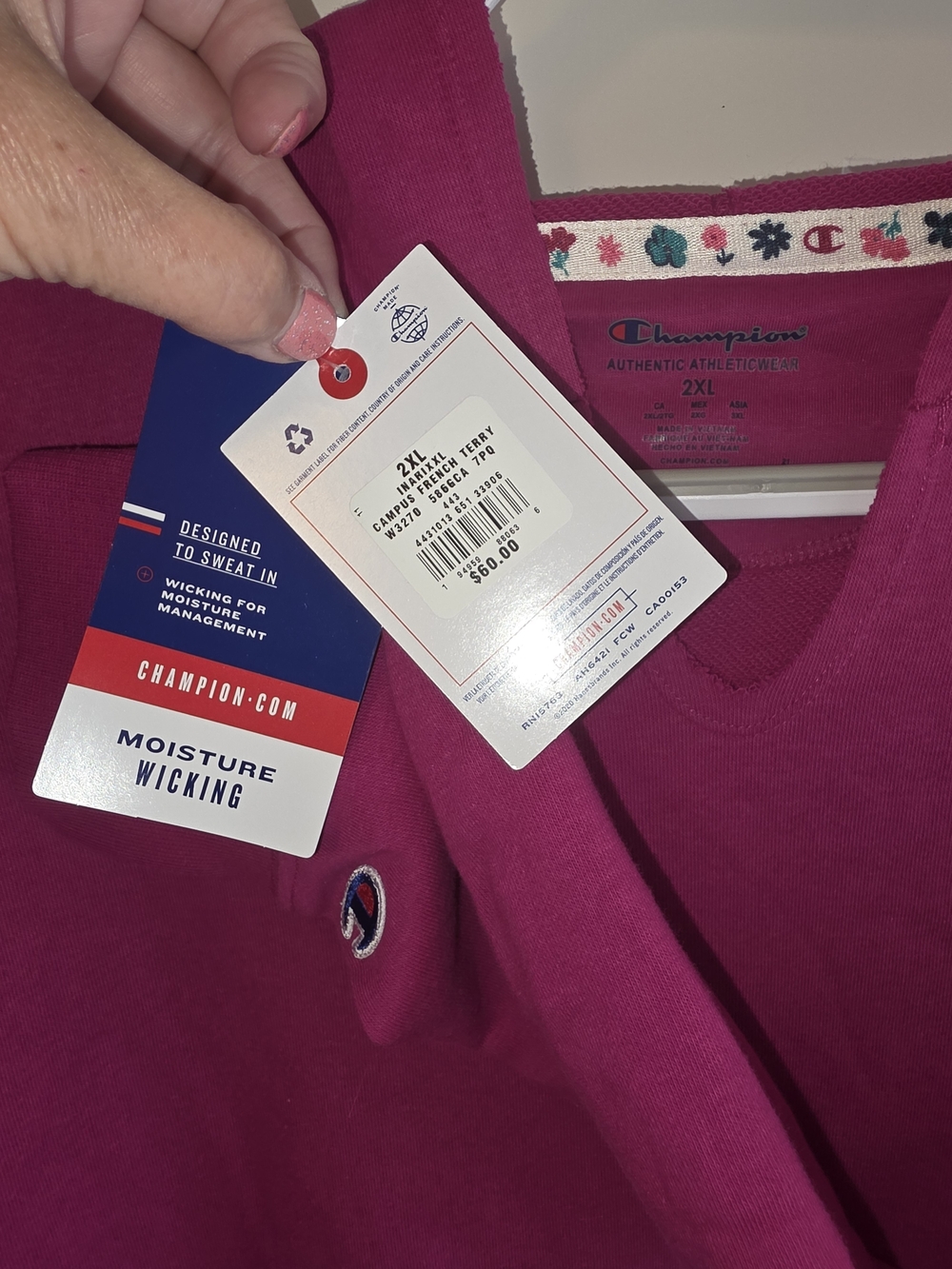Champion NWT Women's Fuchsia Pullover Hoodie with Floral Logo Size 2X - Picture 4 of 4
